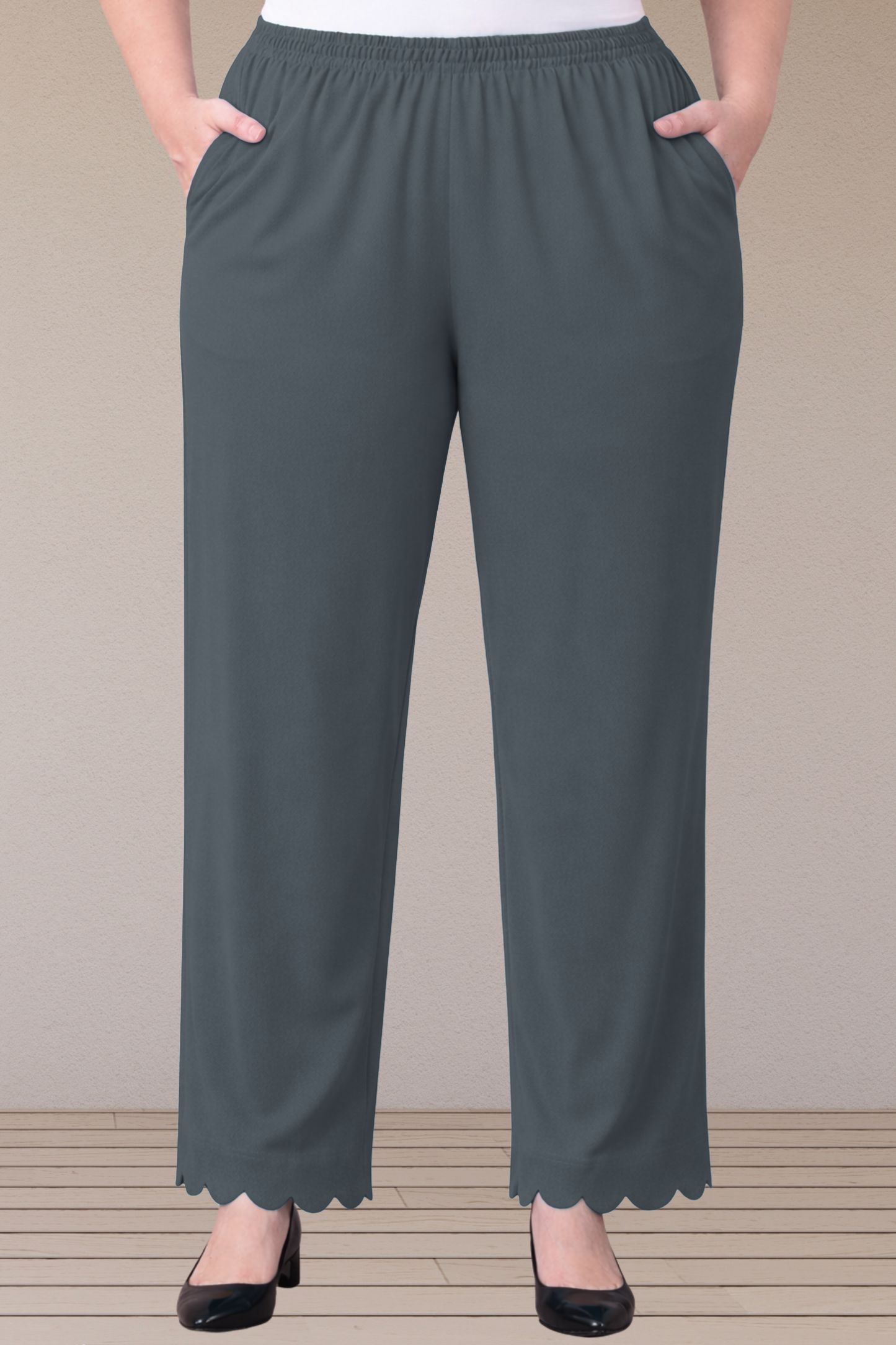 Dark Grey Scallop Cut Palazzo