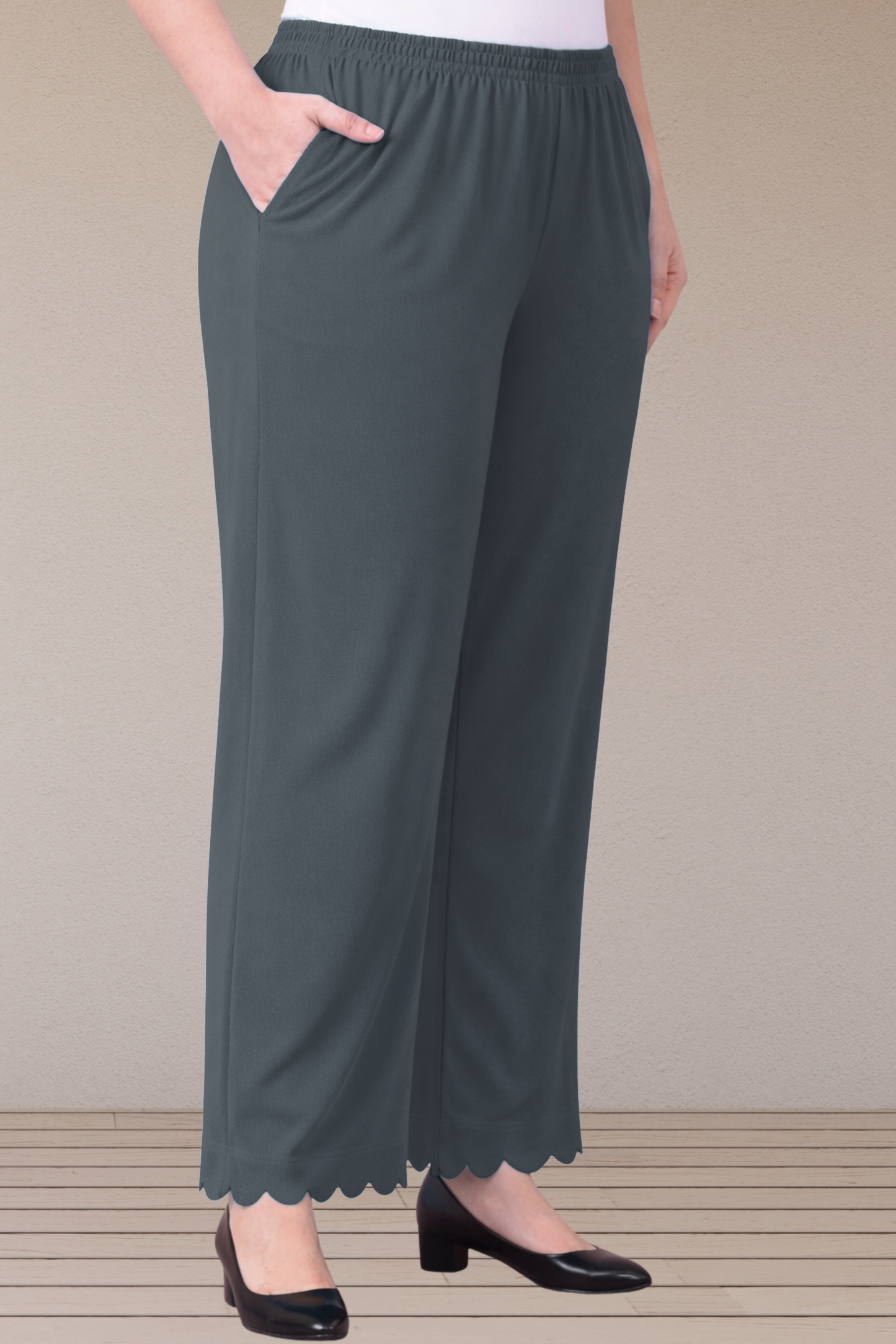 Dark Grey Scallop Cut Palazzo