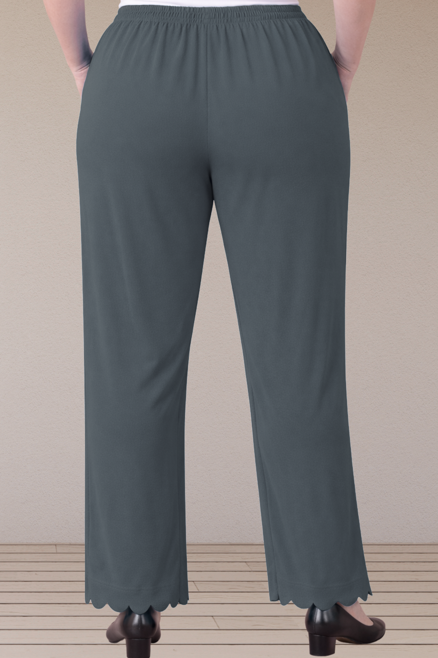 Dark Grey Scallop Cut Palazzo