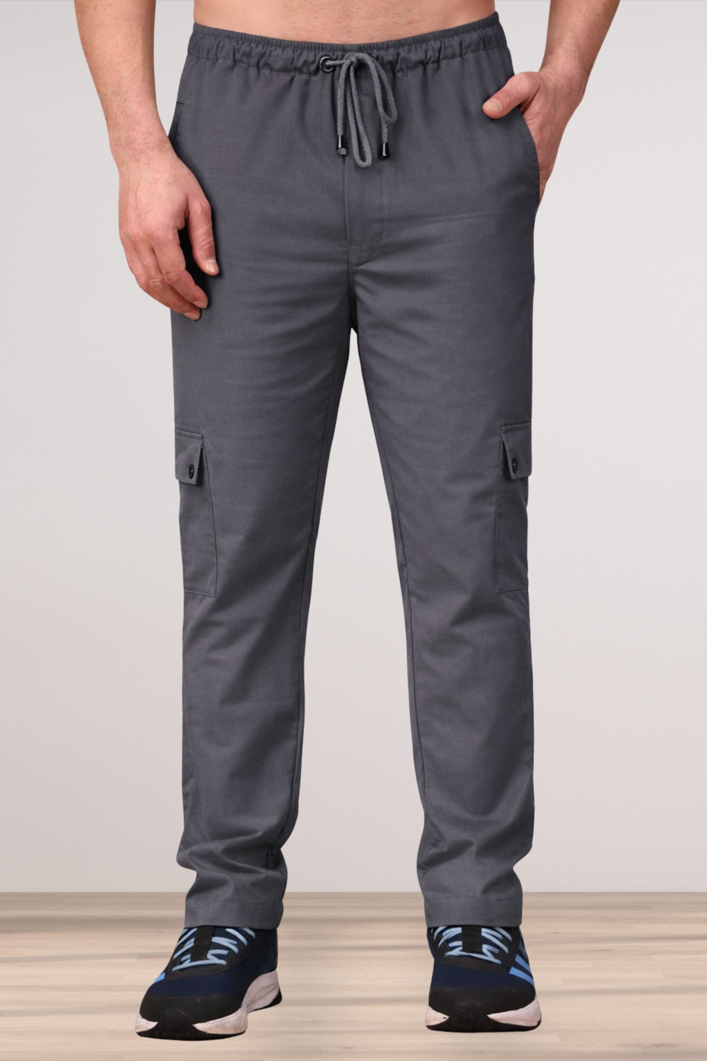 Dark Grey Textured Stretch Cargo Pants