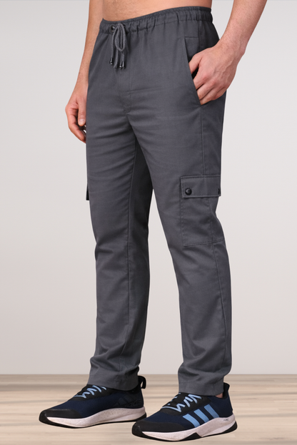 Dark Grey Textured Stretch Cargo Pants