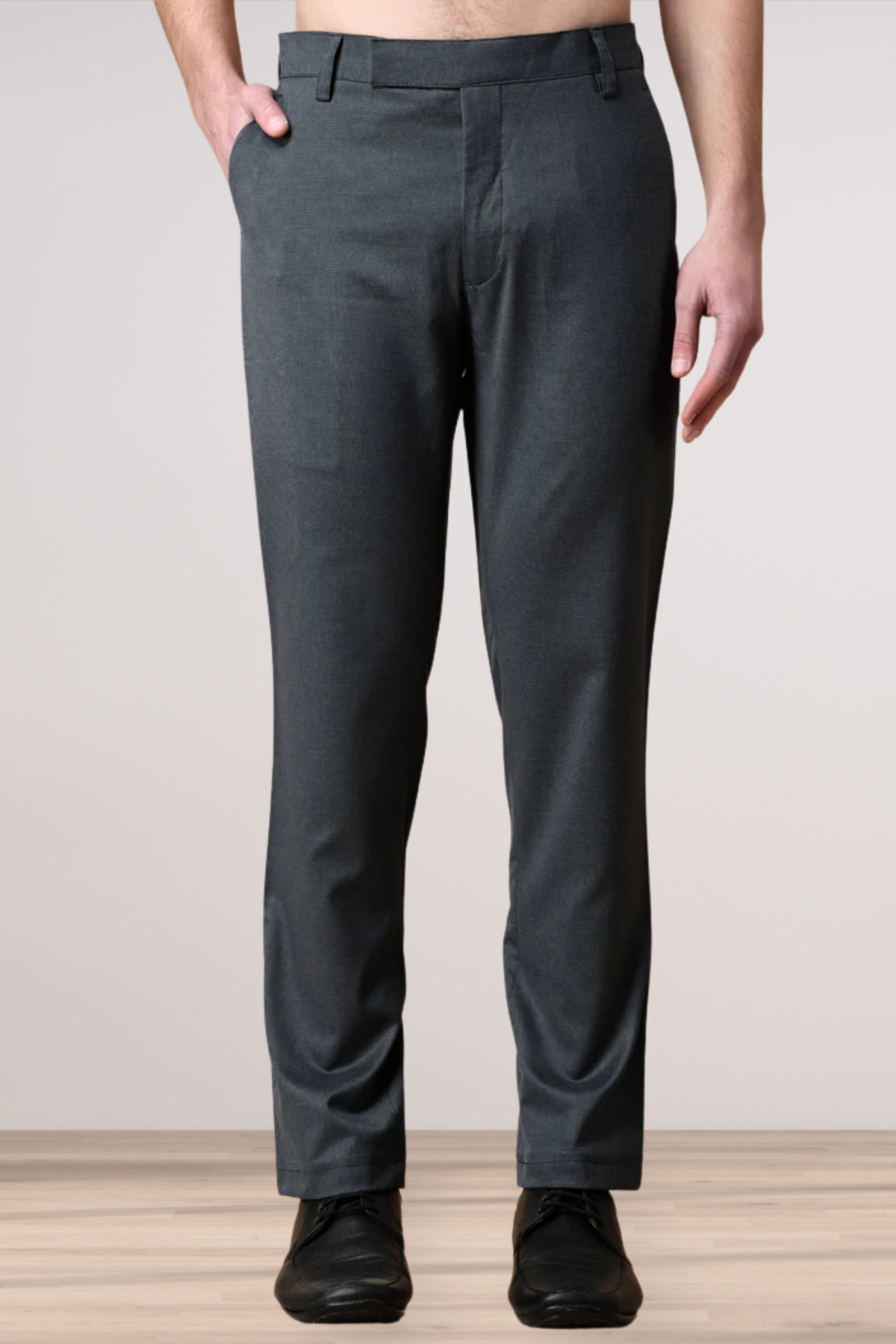 Dark Grey Textured Stretch Trousers
