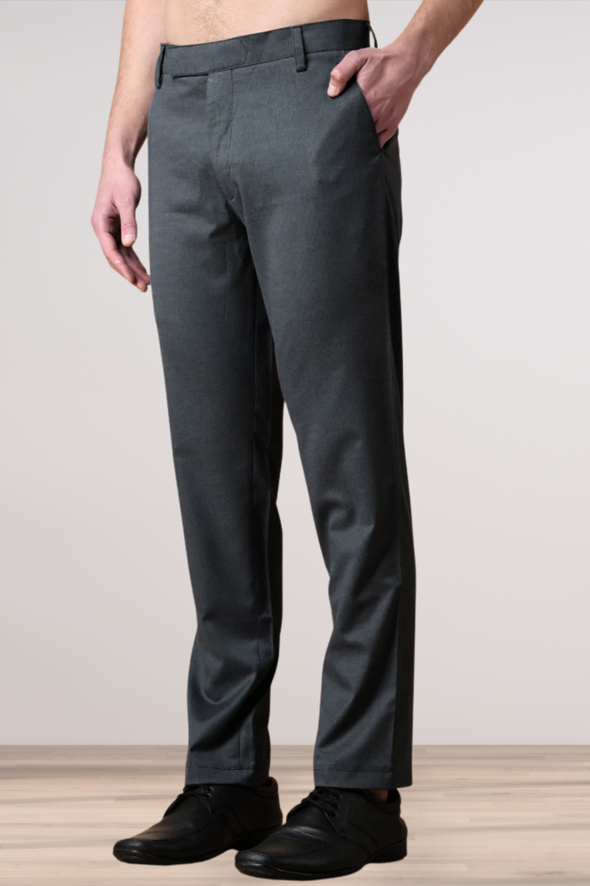 Dark Grey Textured Stretch Trousers