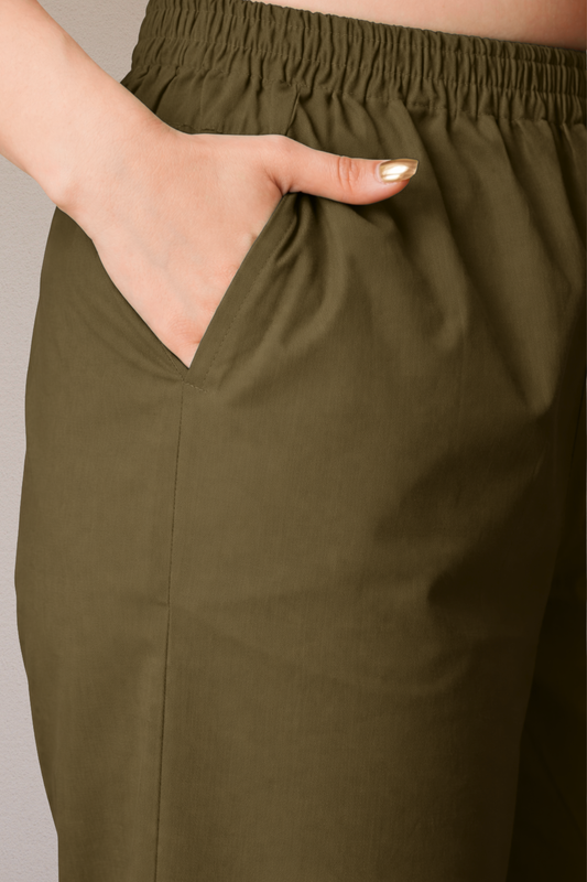 Dark Mehandi Cotton Kurti Pant