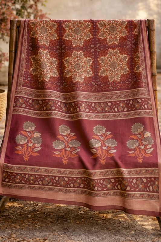 Dark Onion Floral Cotton Dupatta