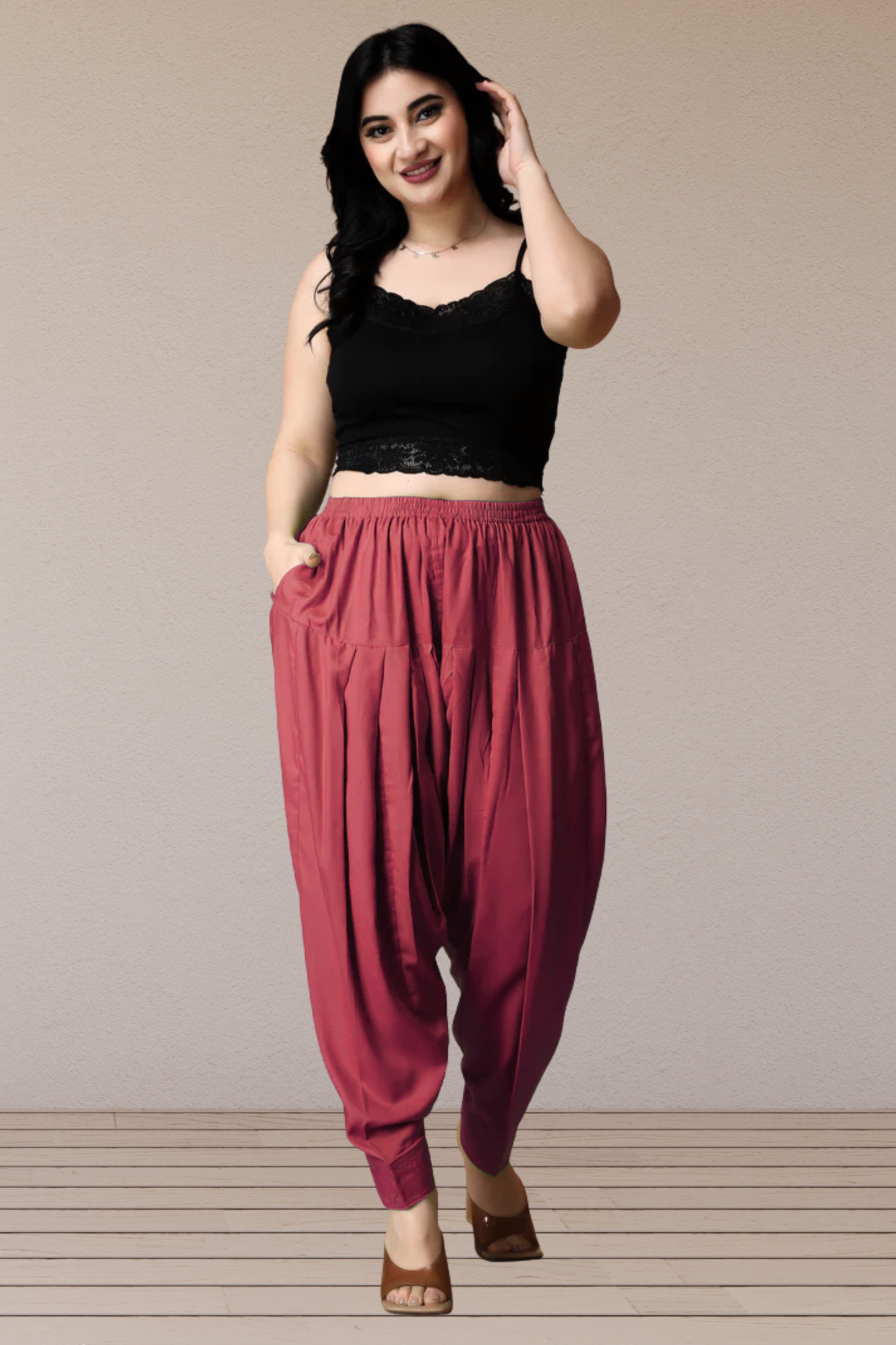 Dark Onion Rayon Pleated Salwar