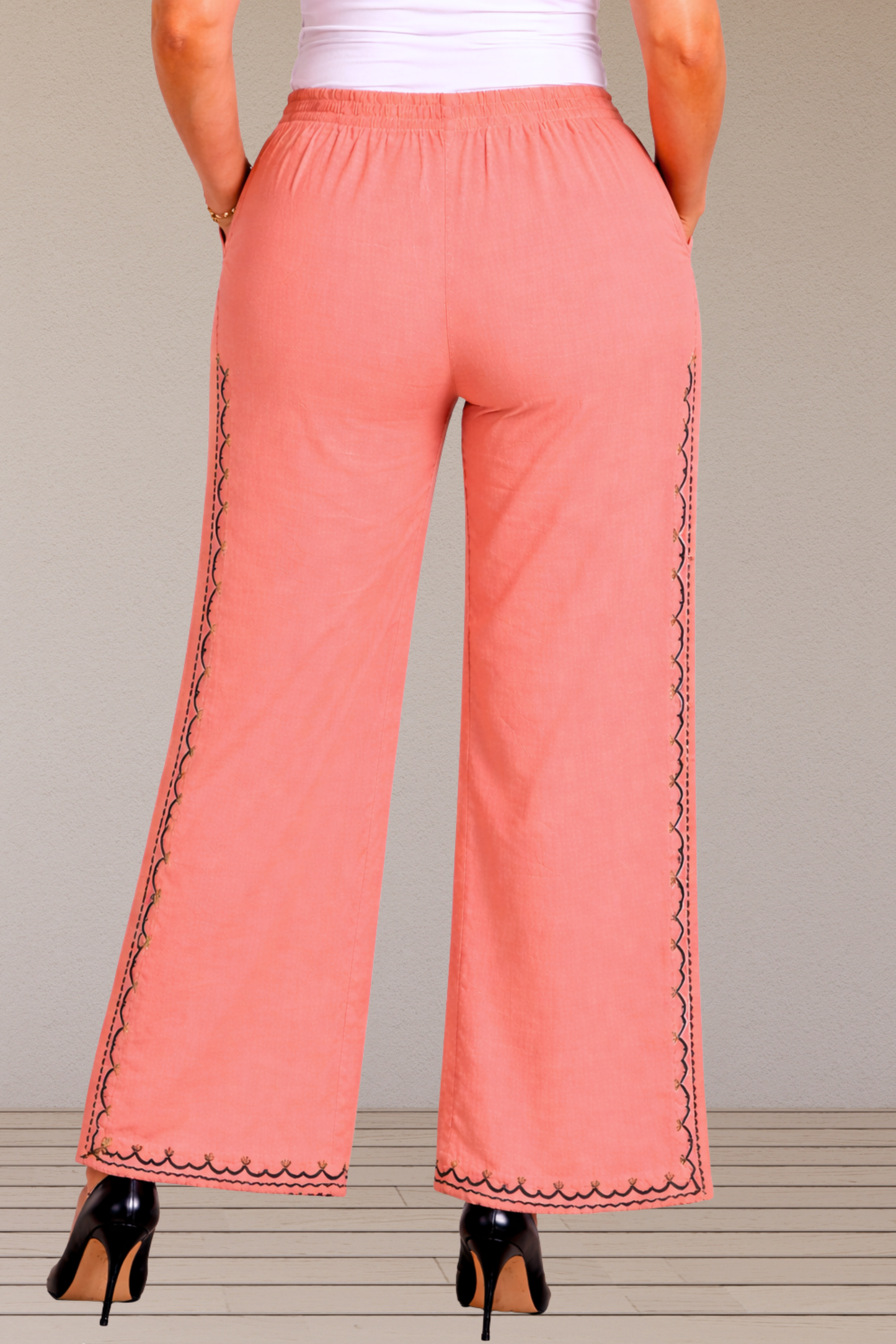 Dark Peach Embroidered Cotton Palazzo