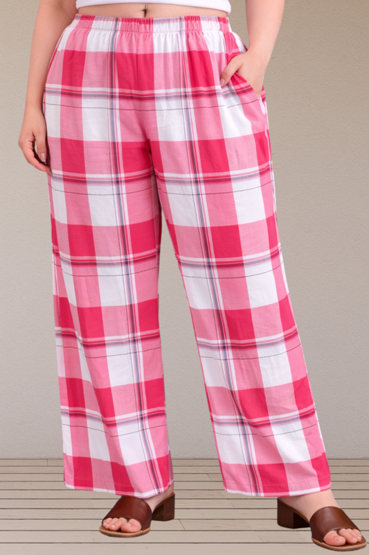 Dark Pink Checked Cotton Pajama Pant