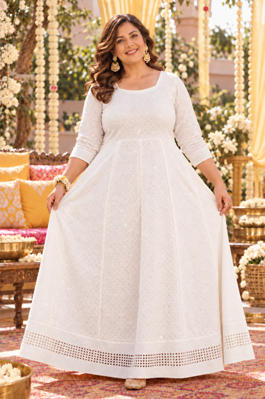 Dazzling White Sequined Fancy Dress