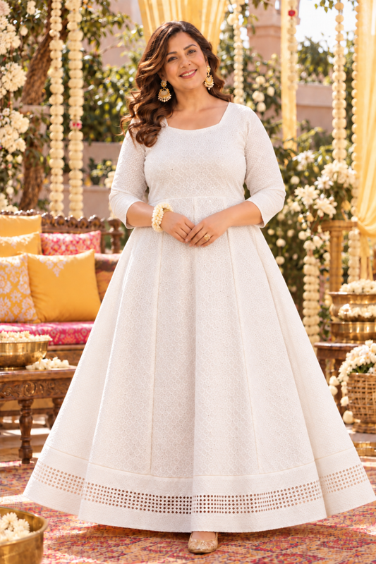 Dazzling White Sequined Fancy Dress