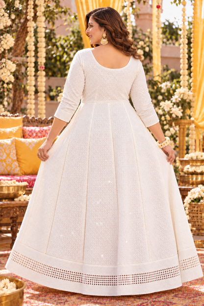 Dazzling White Sequined Fancy Dress