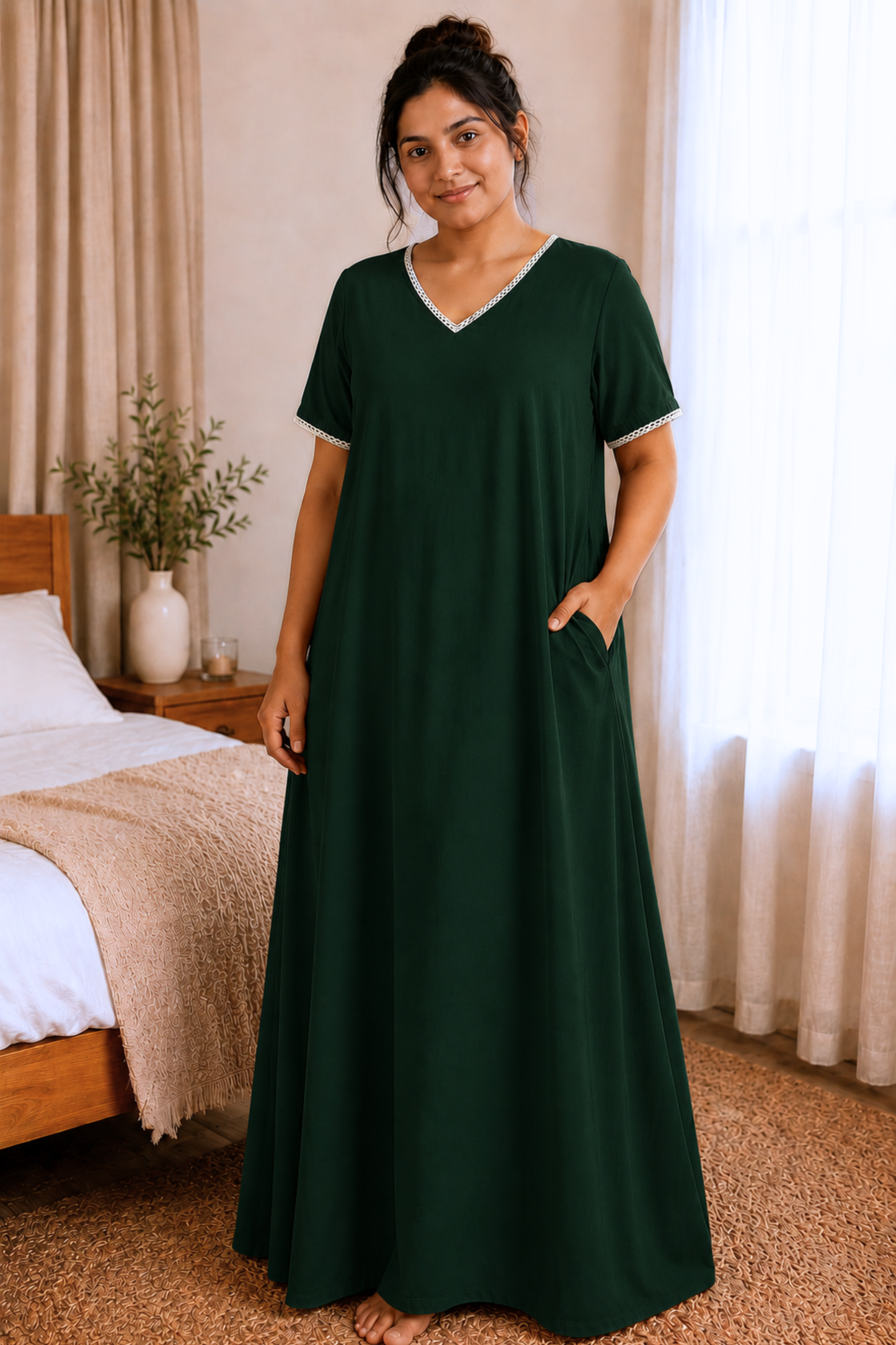 Deep Green Rayon Night Gown