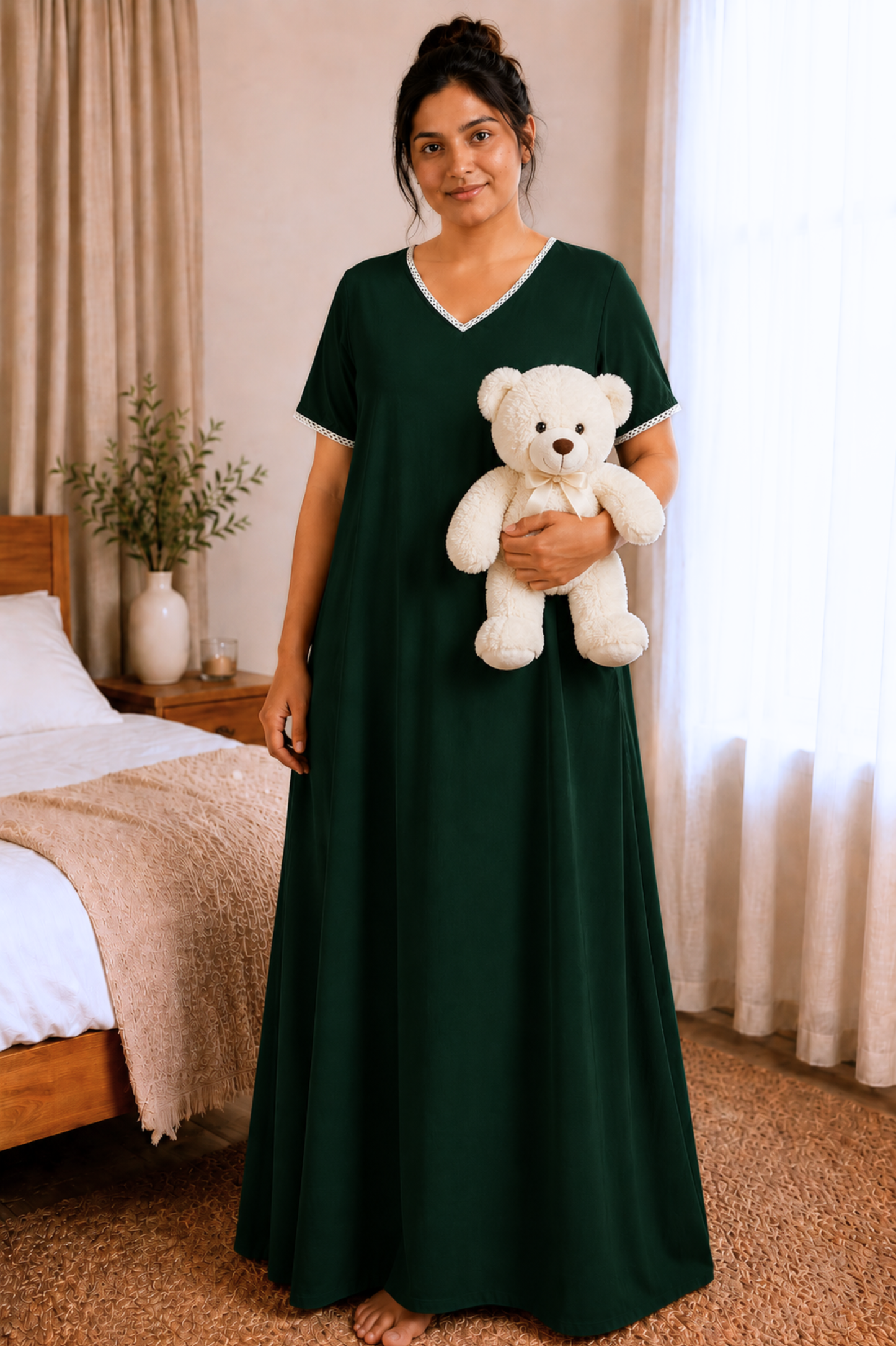 Deep Green Rayon Night Gown