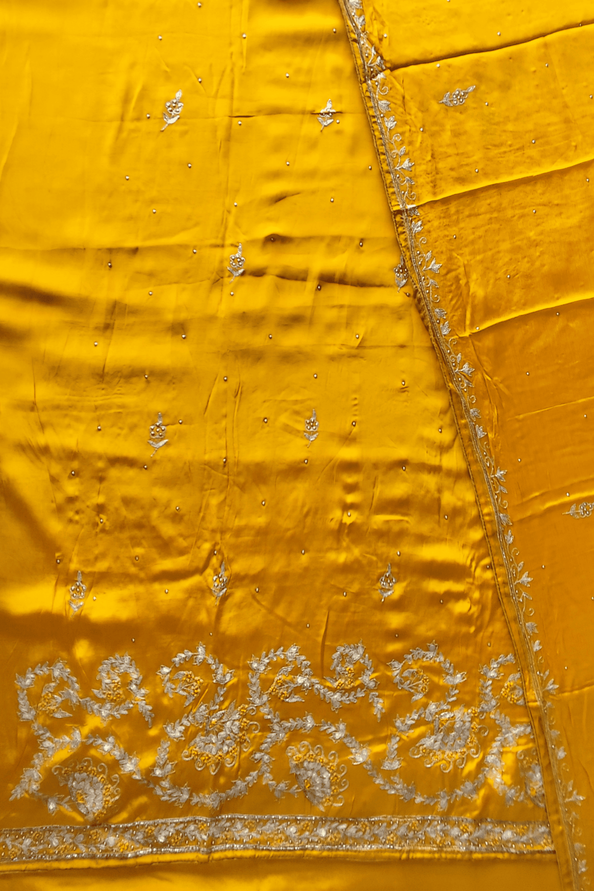 Mustard Gota Patti Unstitched Crepe Suit