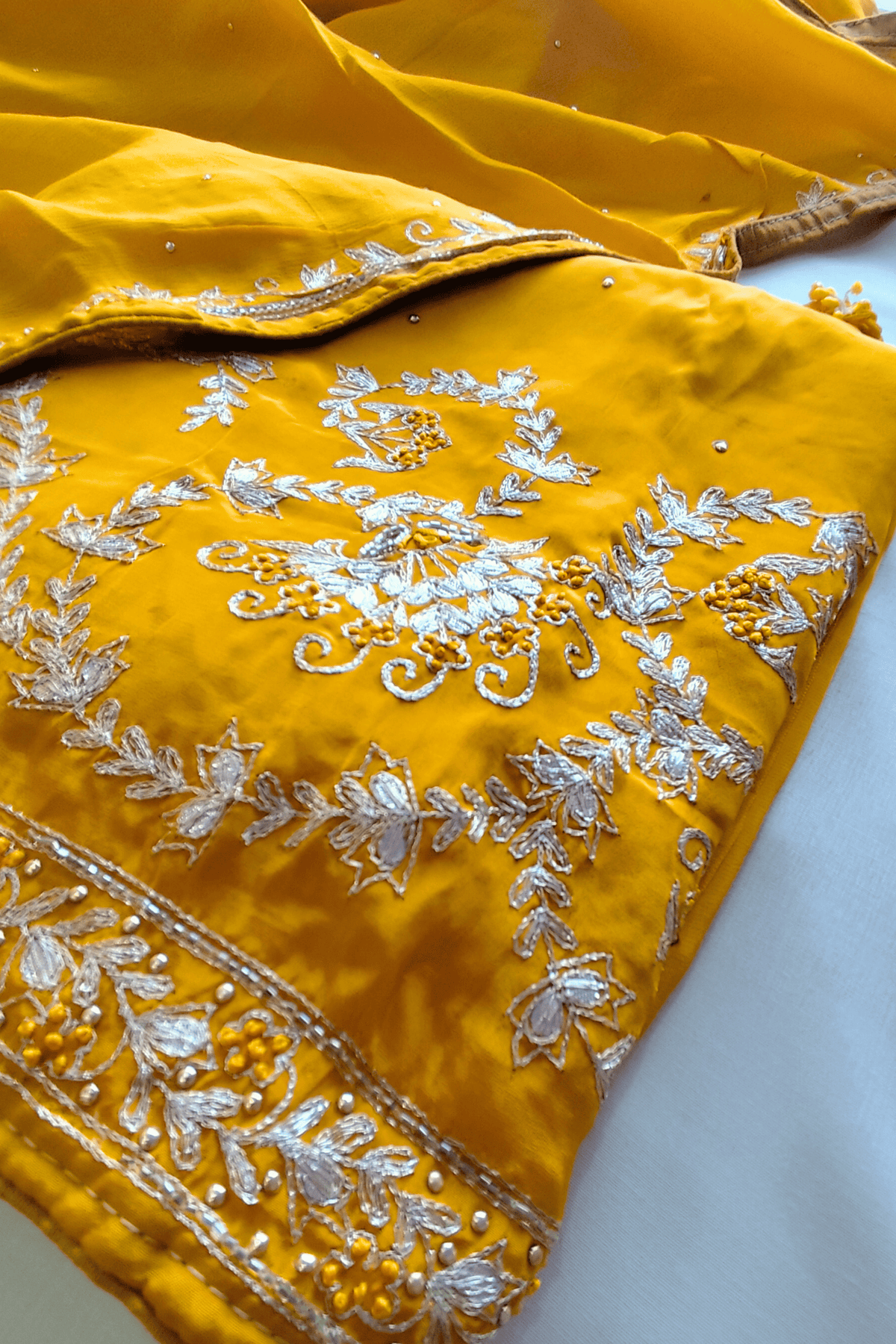 Mustard Gota Patti Unstitched Crepe Suit