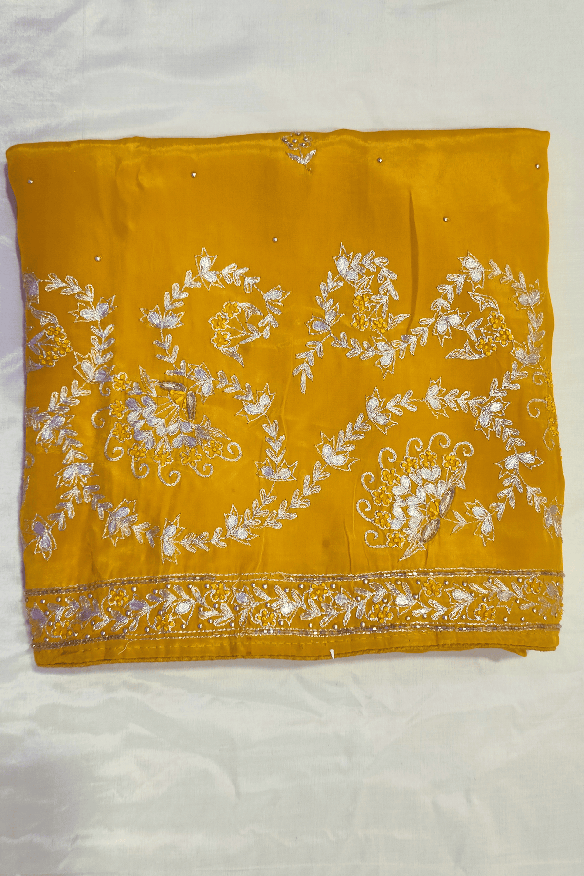 Mustard Gota Patti Unstitched Crepe Suit