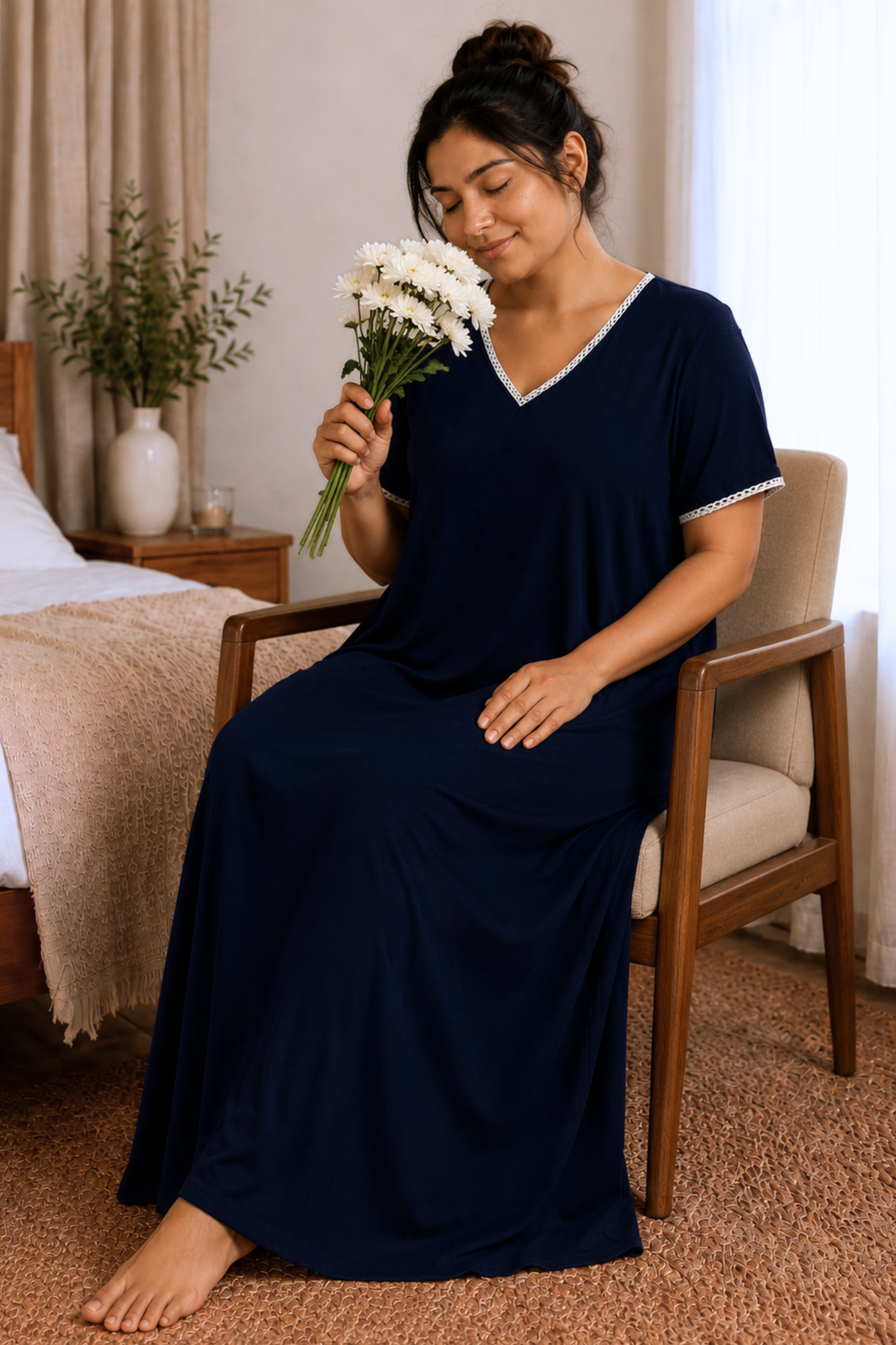 Deep Navy Rayon Night Gown