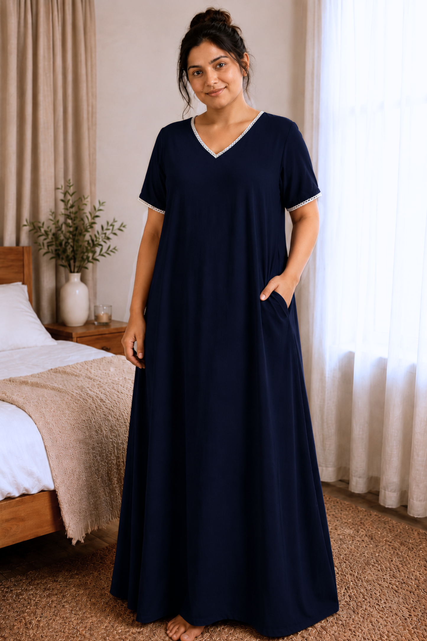 Deep Navy Rayon Night Gown