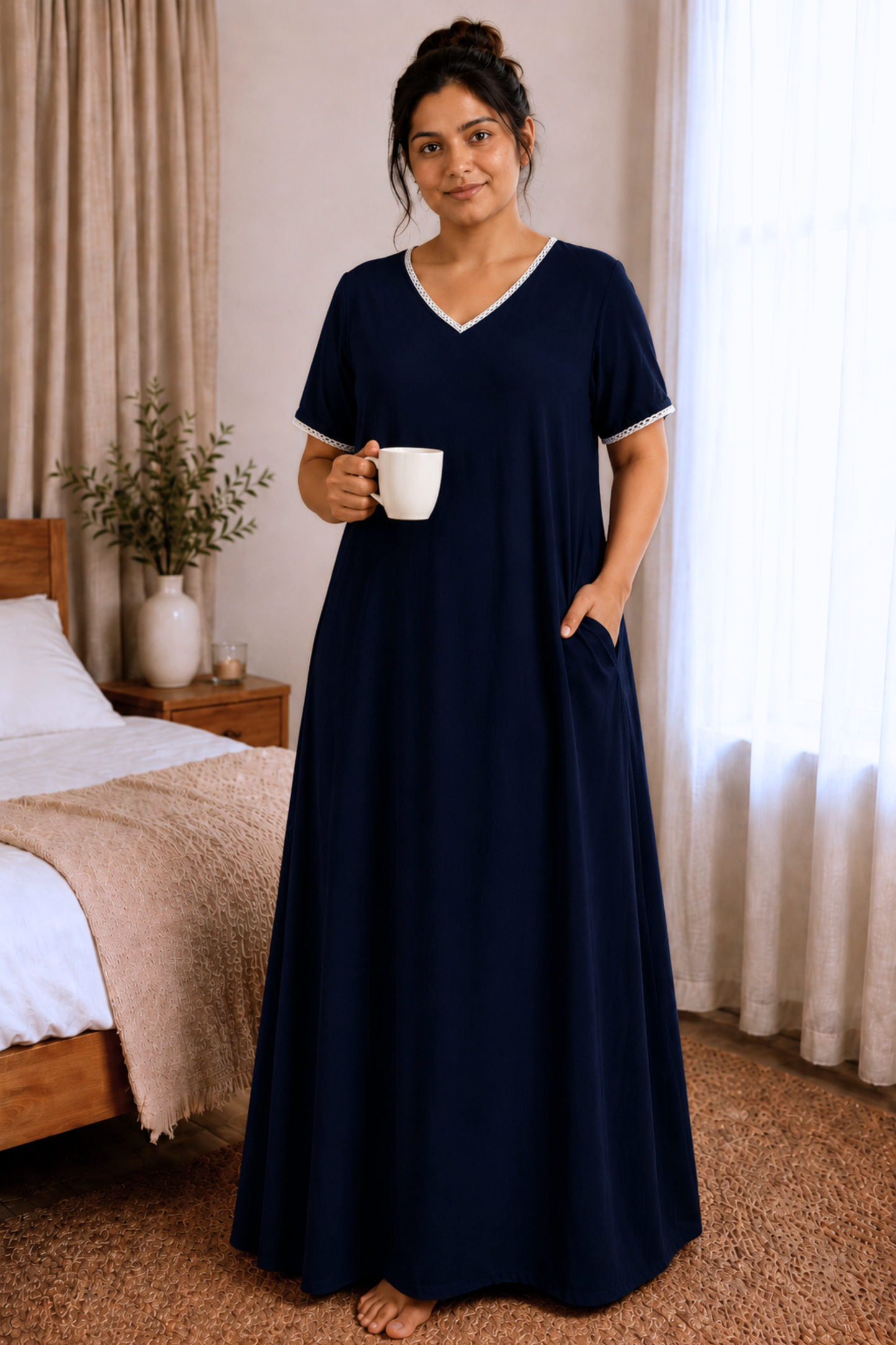 Deep Navy Rayon Night Gown