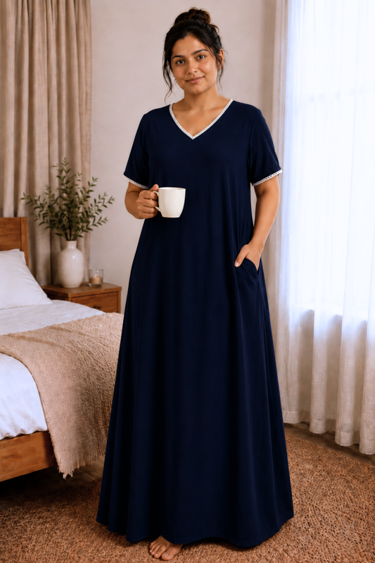 Deep Navy Rayon Night Gown