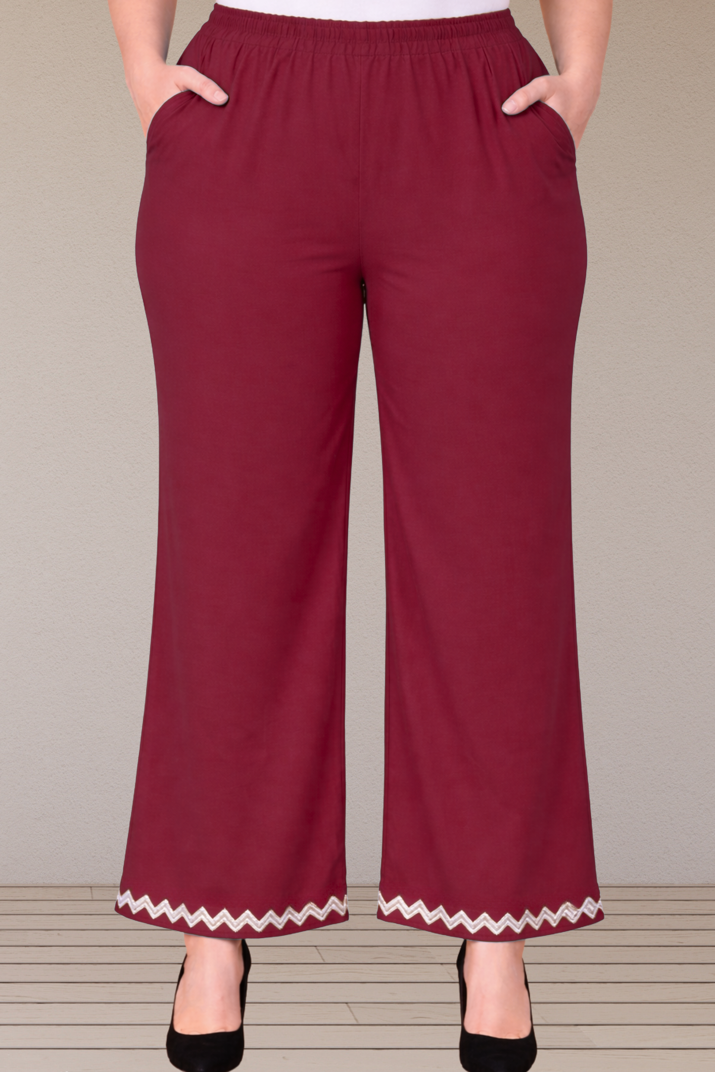 Deep Rose Embellished Cotton Palazzo
