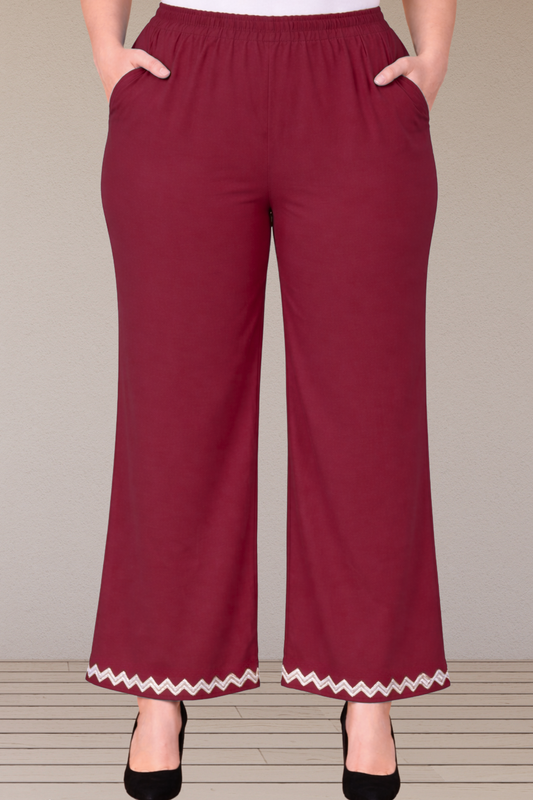 Deep Rose Embellished Cotton Palazzo