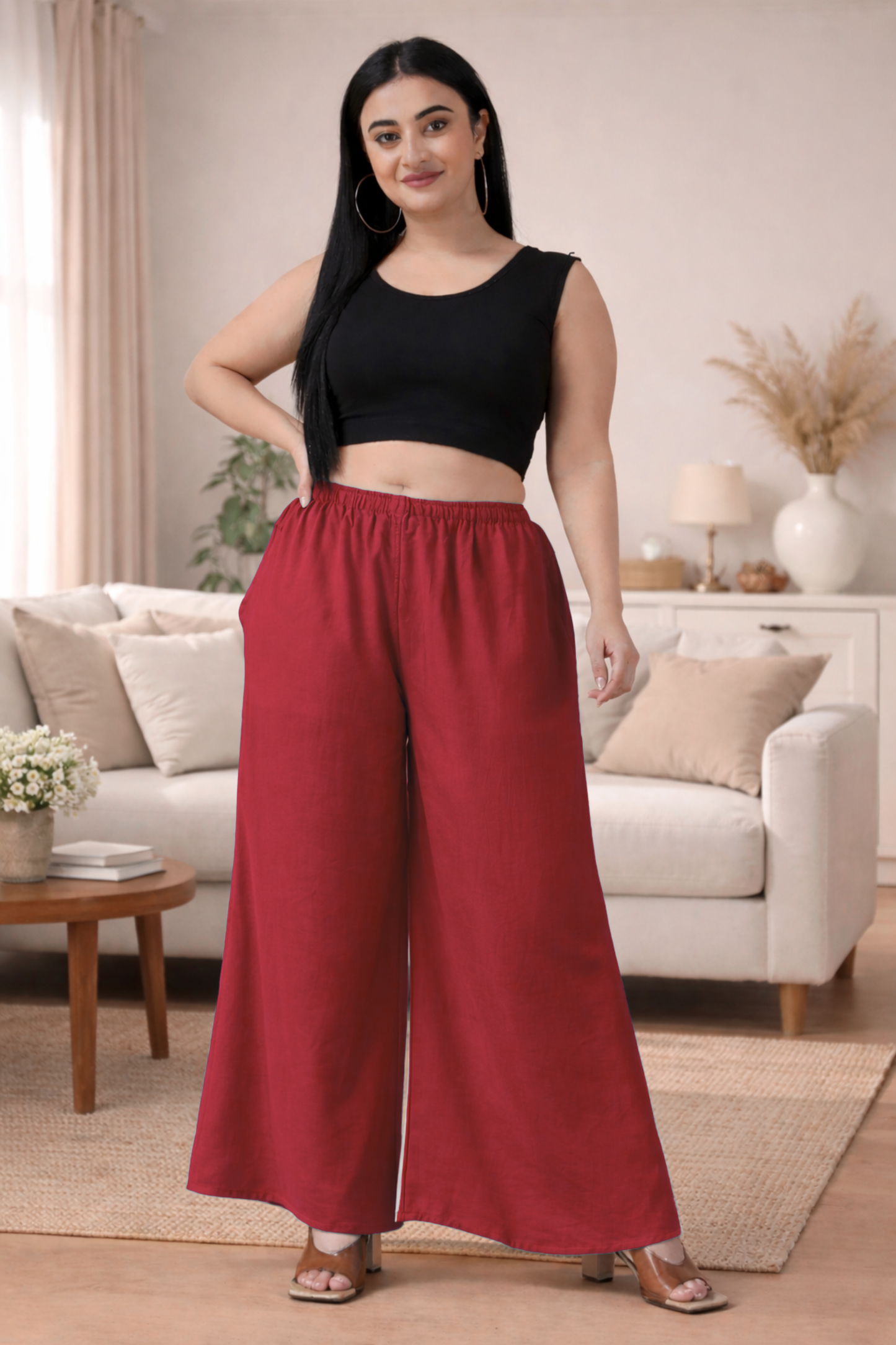 Deep Rose Rayon Loose Palazzo