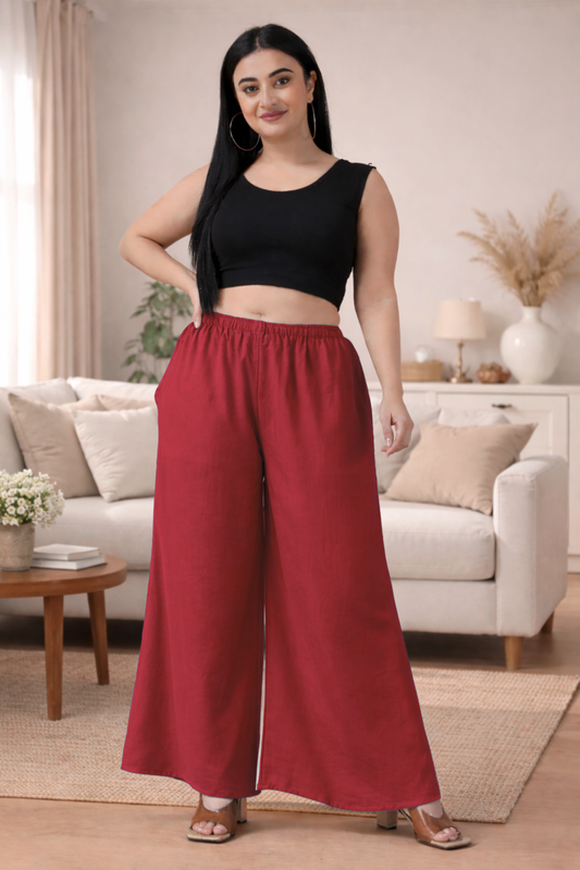Deep Rose Rayon Loose Palazzo