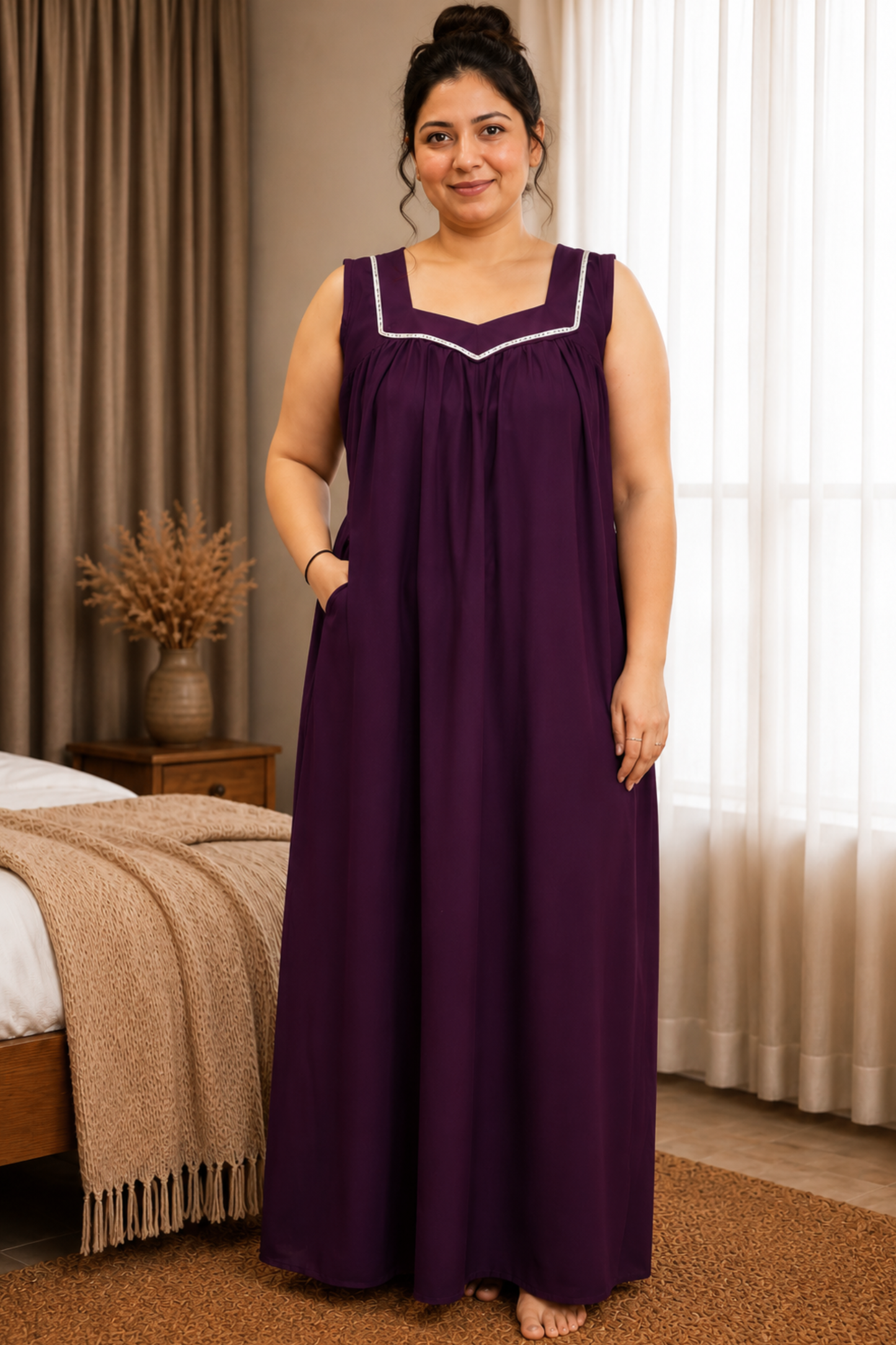 Deep Wine Rayon Night Gown