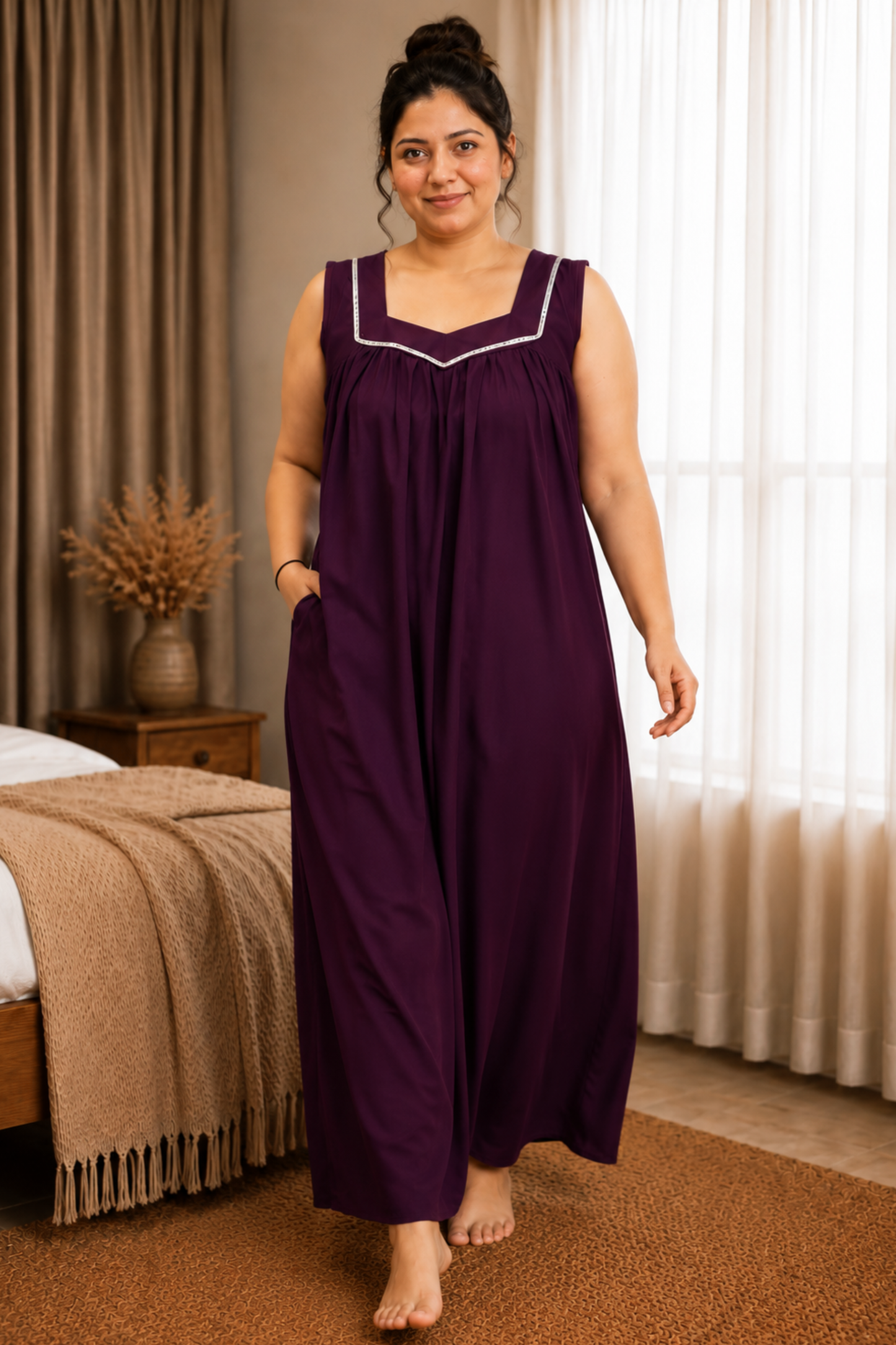Deep Wine Rayon Night Gown