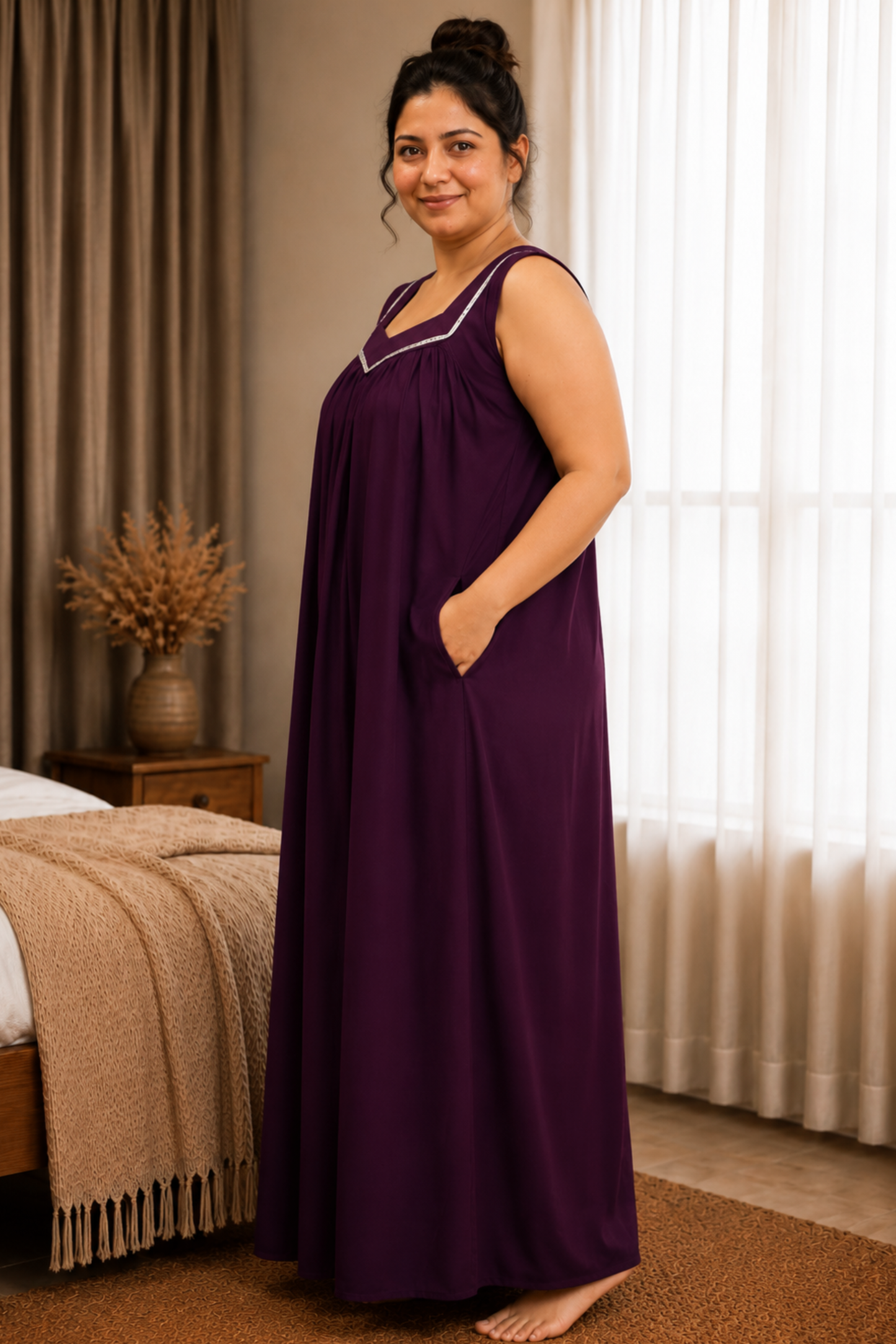 Deep Wine Rayon Night Gown