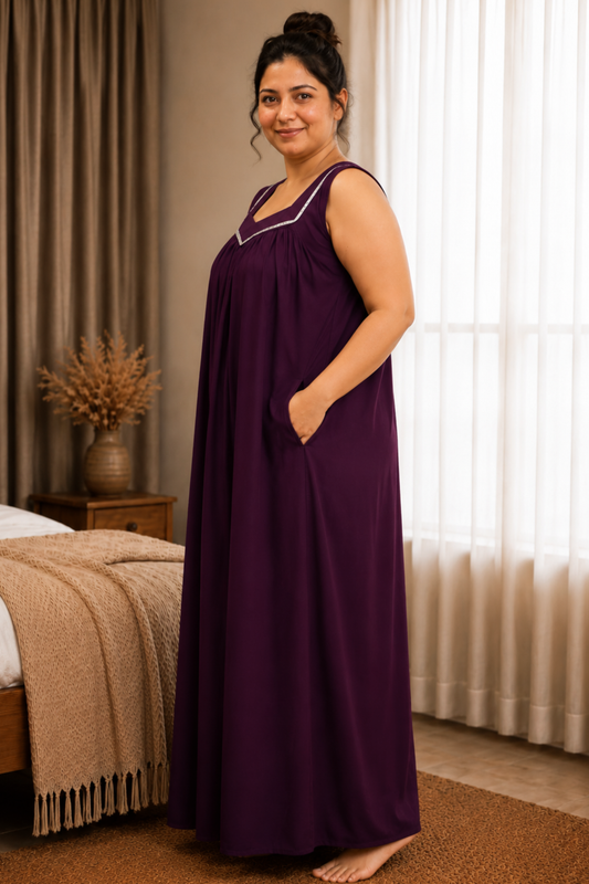Deep Wine Rayon Night Gown
