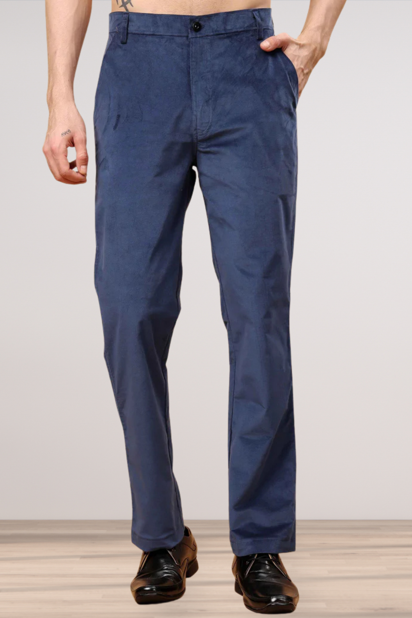 Denim Blue Corduroy Formal Trousers