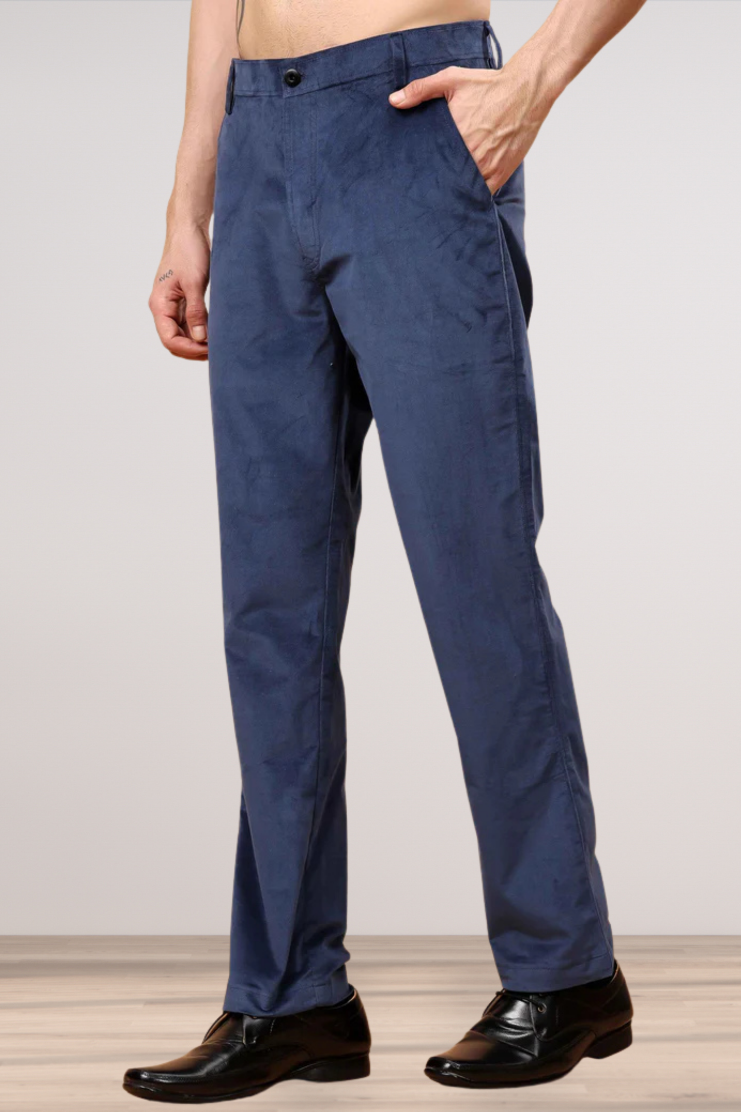 Denim Blue Corduroy Formal Trousers