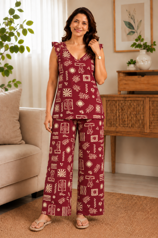 Desert Doodle Printed Night Suit