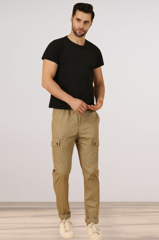 Desert Khakhi Solid Stretch Cargo - 4 Pocket