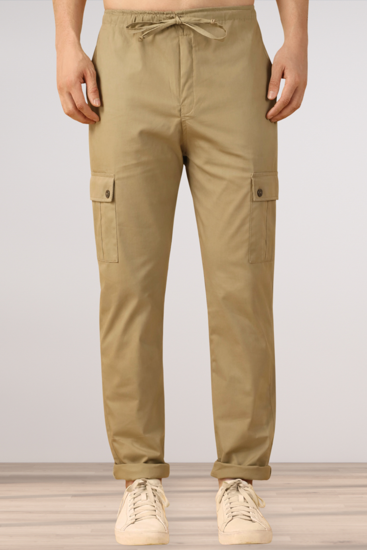 Desert Khakhi Solid Stretch Cargo Pants
