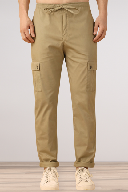 Desert Khakhi Solid Stretch Cargo Pants