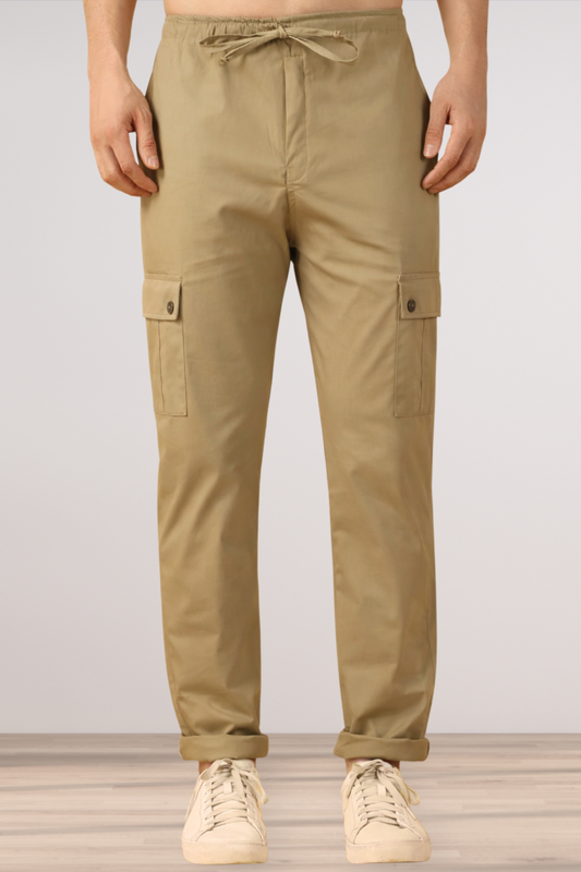 Desert Khakhi Solid Stretch Cargo - 4 Pocket