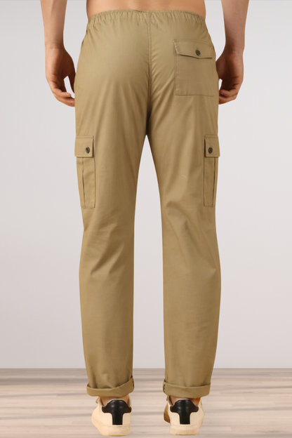 Desert Khakhi Solid Stretch Cargo Pants