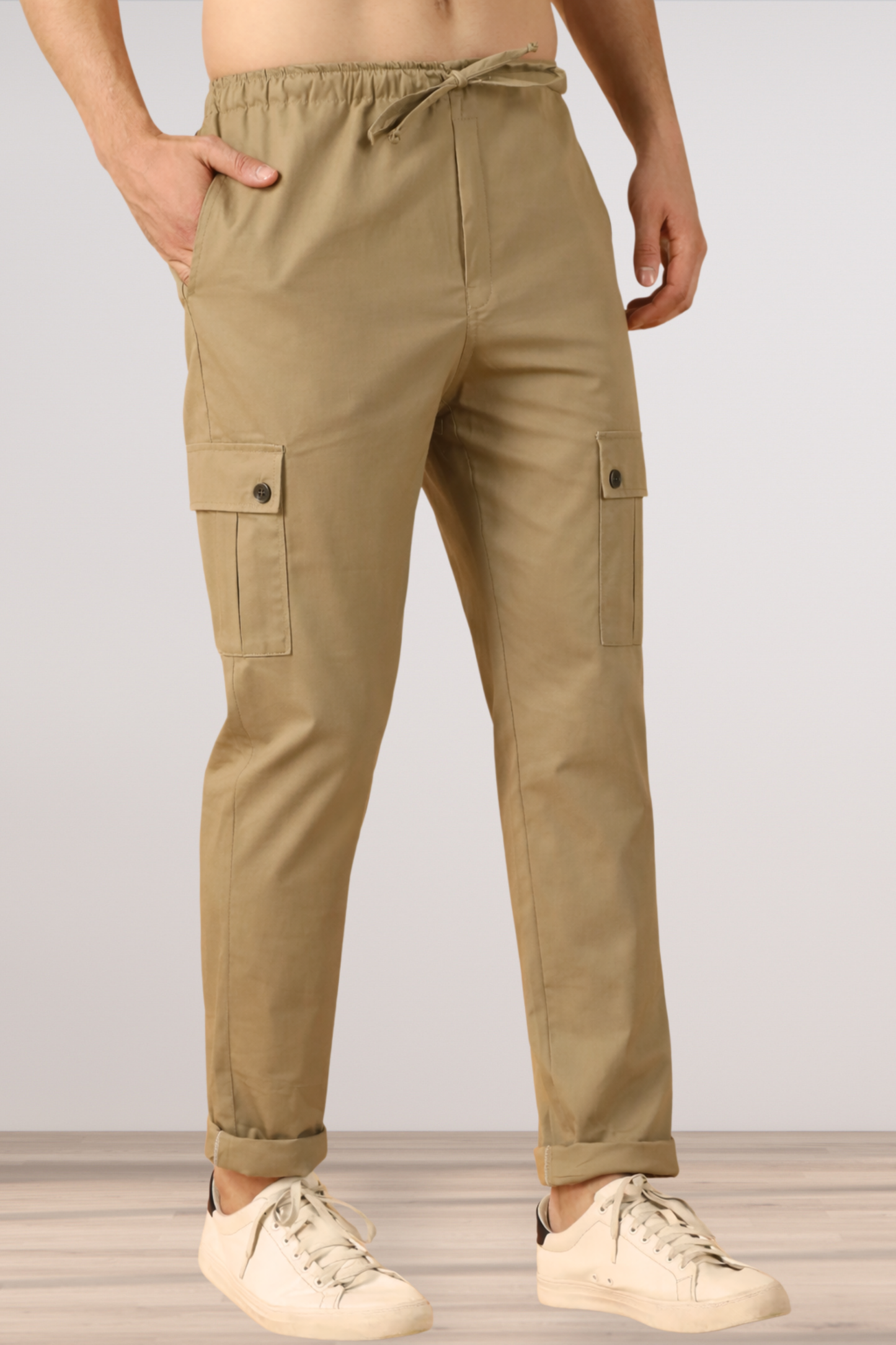 Desert Khakhi Solid Stretch Cargo Pants