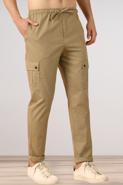 Desert Khakhi Solid Stretch Cargo Pants