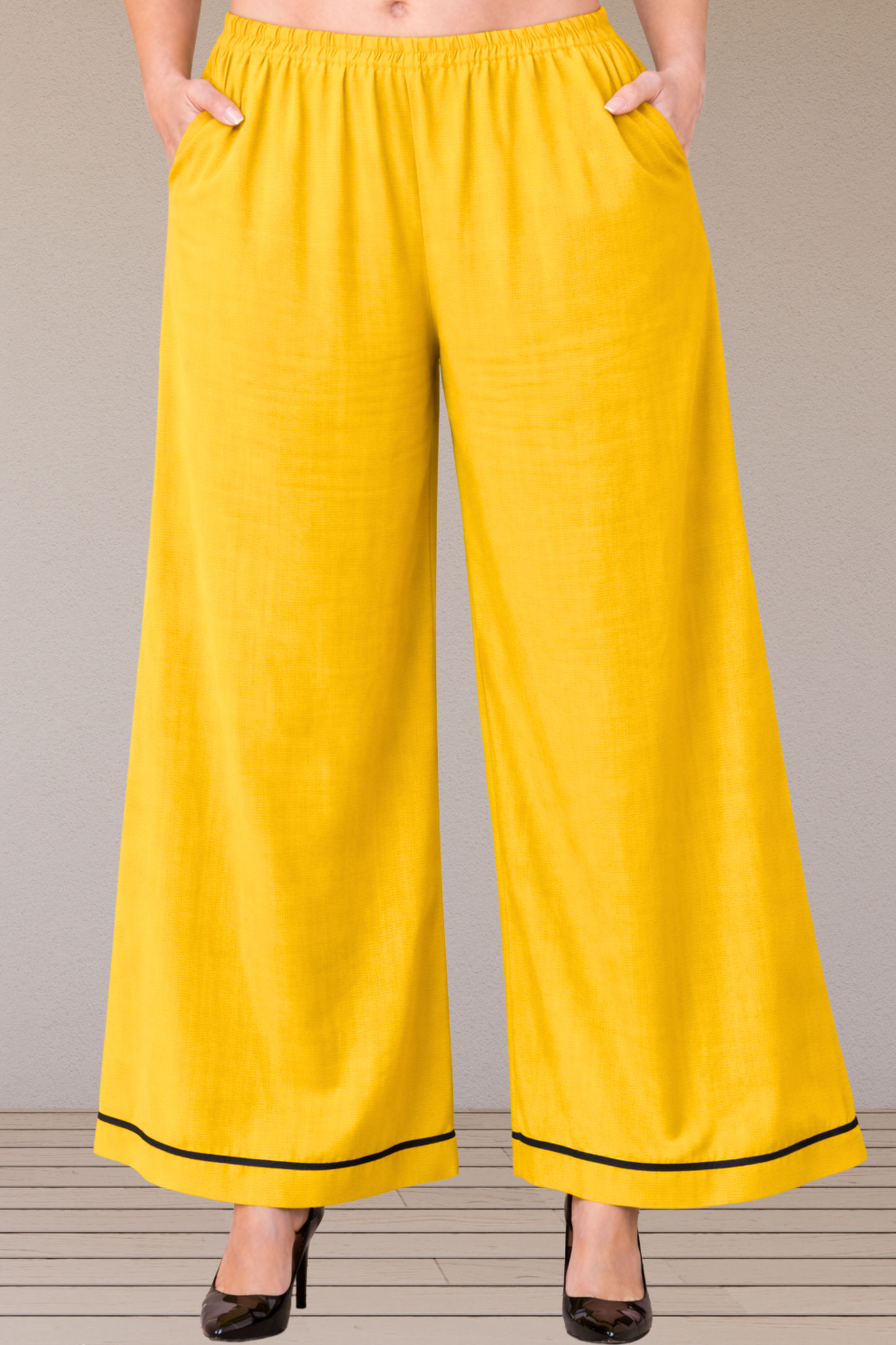 Detailed Hemline Yellow Rayon Palazzo