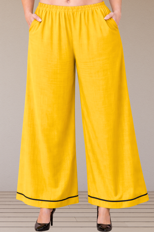 Detailed Hemline Yellow Rayon Palazzo