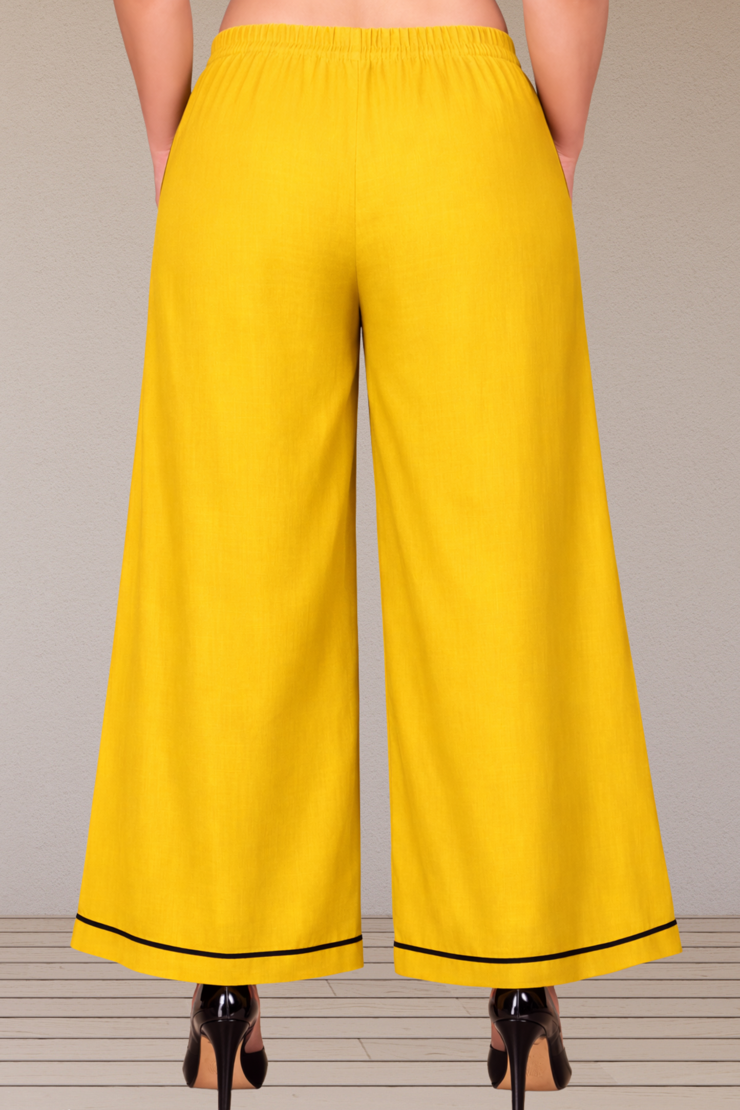 Detailed Hemline Yellow Rayon Palazzo