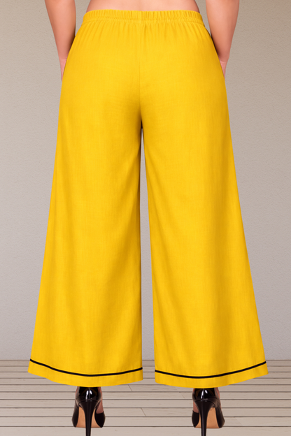 Detailed Hemline Yellow Rayon Palazzo