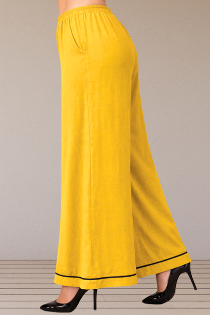 Detailed Hemline Yellow Rayon Palazzo