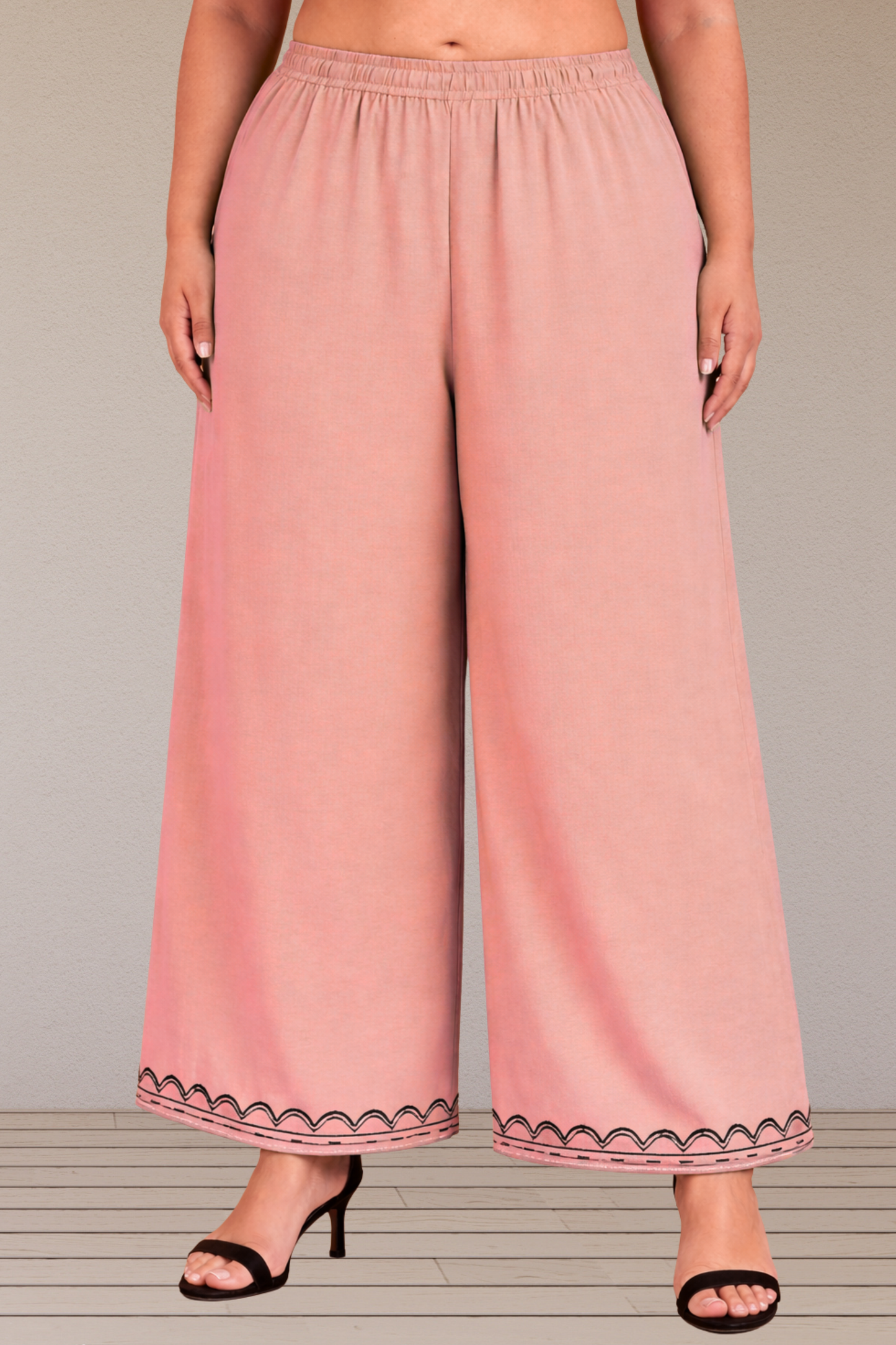 Detailed Peach Rayon Palazzo