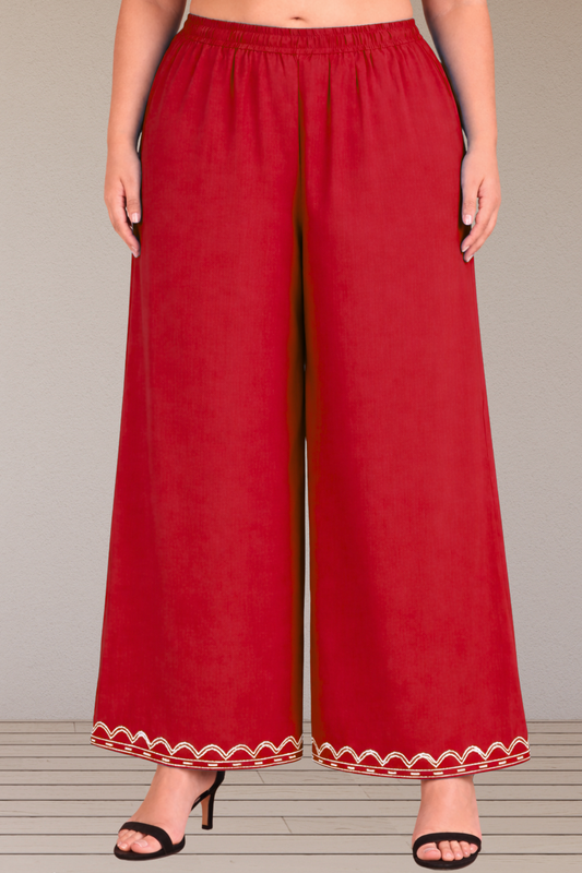 Detailed Red Rayon Palazzo