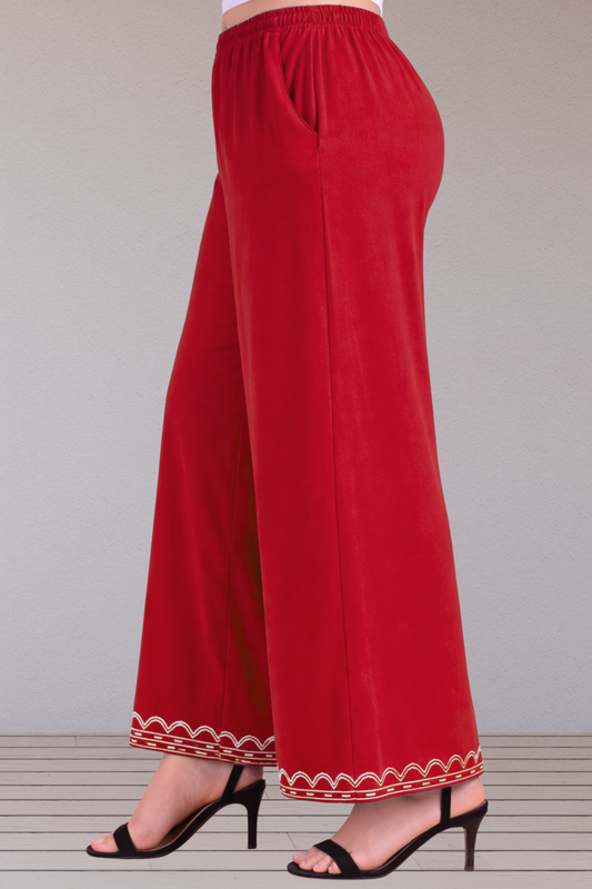 Detailed Red Rayon Palazzo